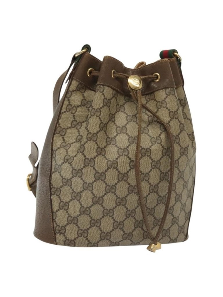 Authentic Gucci Gg Supreme Web Sherry Line Bag Pvc Beige Gold 72 02 034